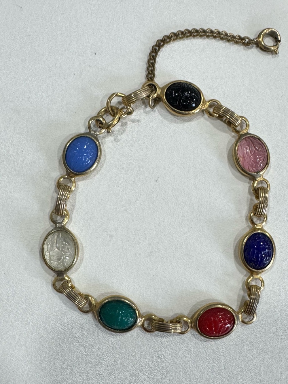 Vintage Scarab Bracelet Carved Stones